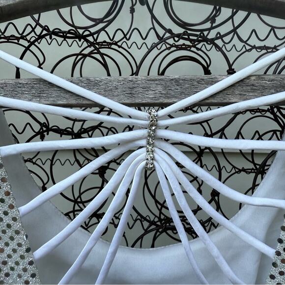 Vintage 90s Maurices Silver Sparkle Mini Dress Gown Party Glam Disco 7/8 - Picture 5 of 14